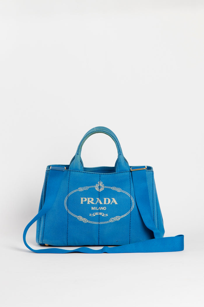 Vintage Prada Blue Canapa Tote Bag