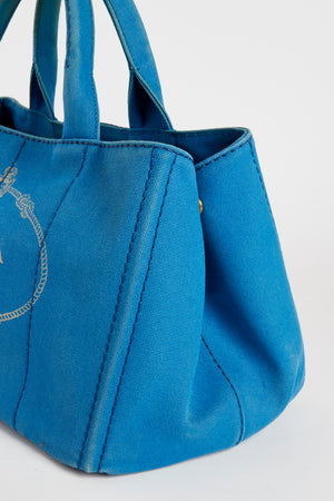 Vintage Prada Blue Canapa Tote Bag