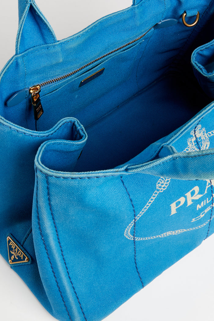 Vintage Prada Blue Canapa Tote Bag