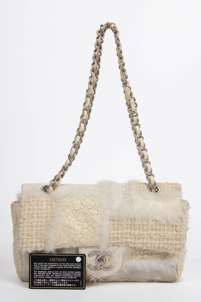 2010s Chanel Cream Patchwork Single Flap Shoulder Bag