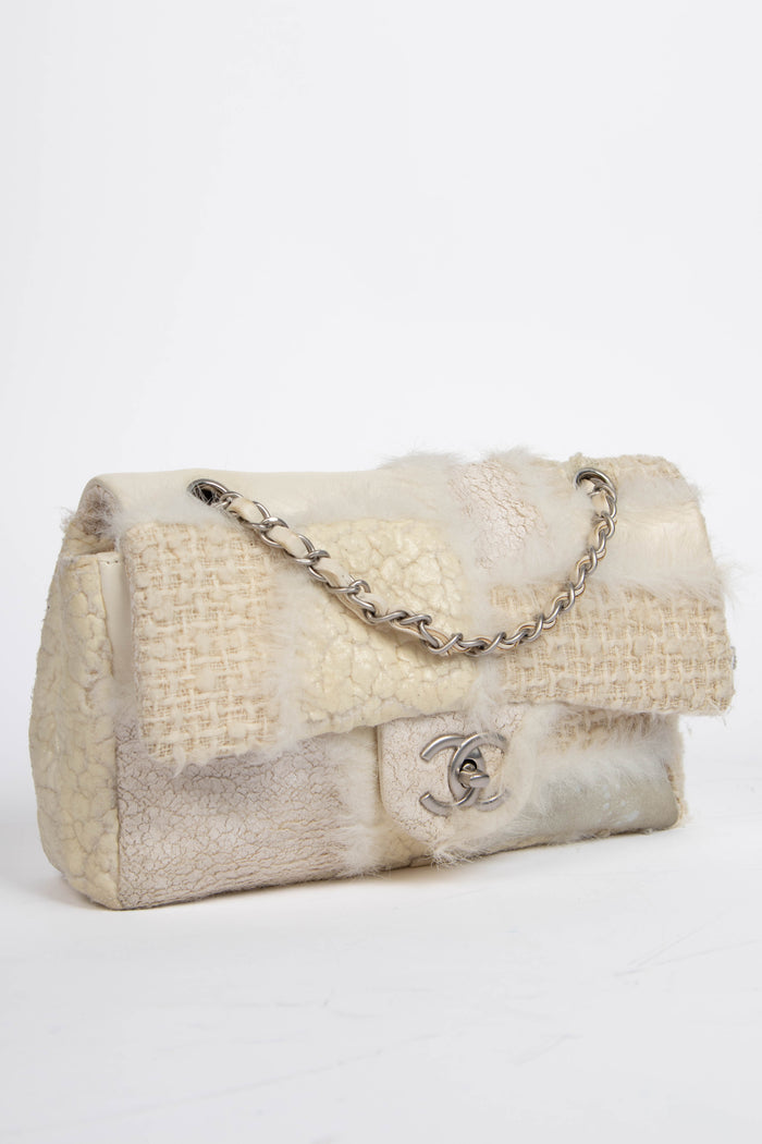2010s Chanel Cream Patchwork Single Flap Shoulder Bag