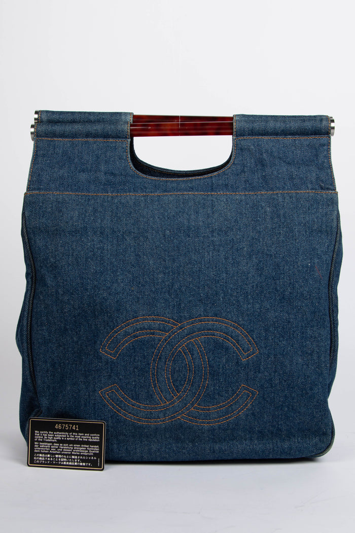 90s Chanel CC Denim Large Top Handle Bag
