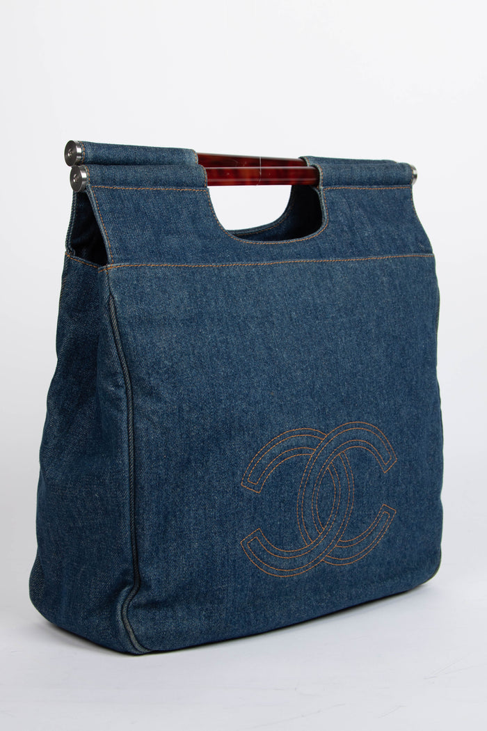 90s Chanel CC Denim Large Top Handle Bag