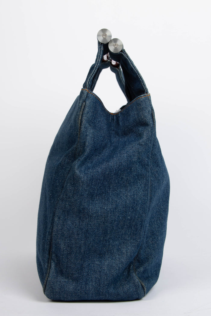 90s Chanel CC Denim Large Top Handle Bag