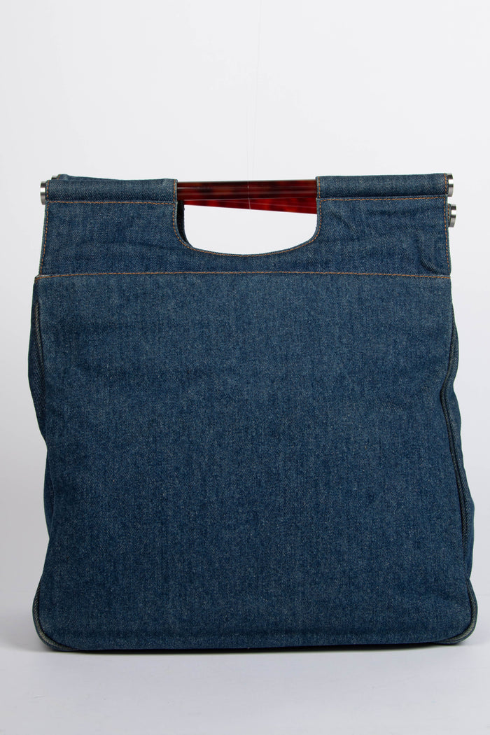 90s Chanel CC Denim Large Top Handle Bag