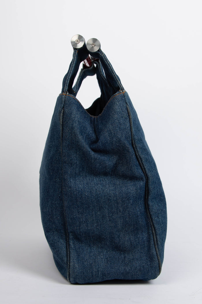 90s Chanel CC Denim Large Top Handle Bag
