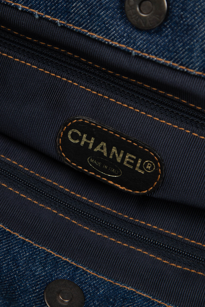 90s Chanel CC Denim Large Top Handle Bag