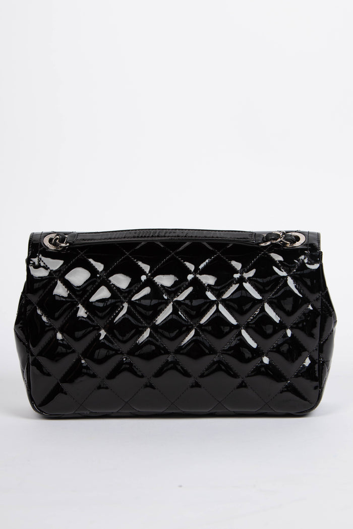 2010s Chanel Black Patent Leather Coco Shine Medium  Flap Shoulder Bag