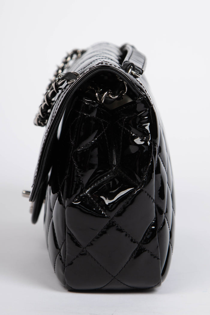 2010s Chanel Black Patent Leather Coco Shine Medium  Flap Shoulder Bag
