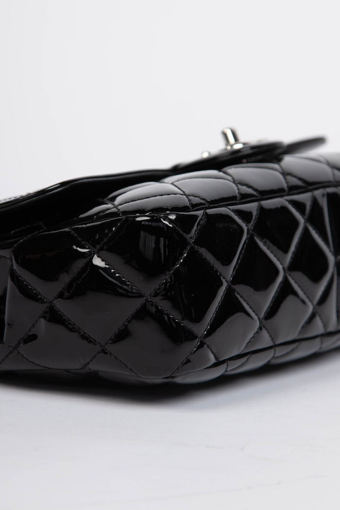 2010s Chanel Black Patent Leather Coco Shine Medium  Flap Shoulder Bag