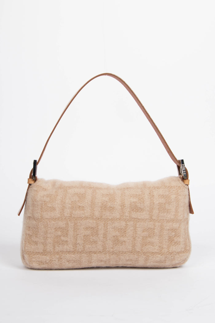 Vintage Fendi Beige Zucca Cashmere Baguette Shoulder Bag
