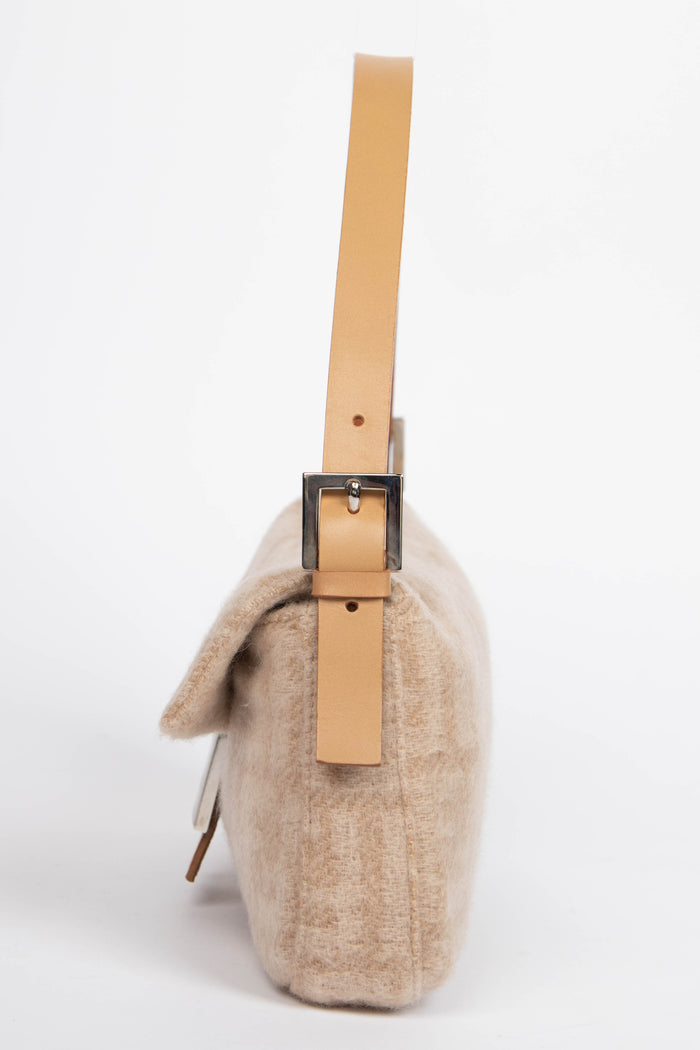 Vintage Fendi Beige Zucca Cashmere Baguette Shoulder Bag