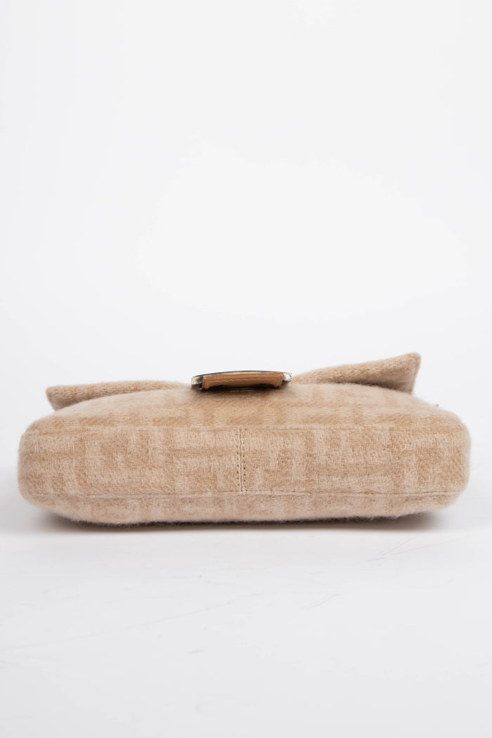 Vintage Fendi Beige Zucca Cashmere Baguette Shoulder Bag