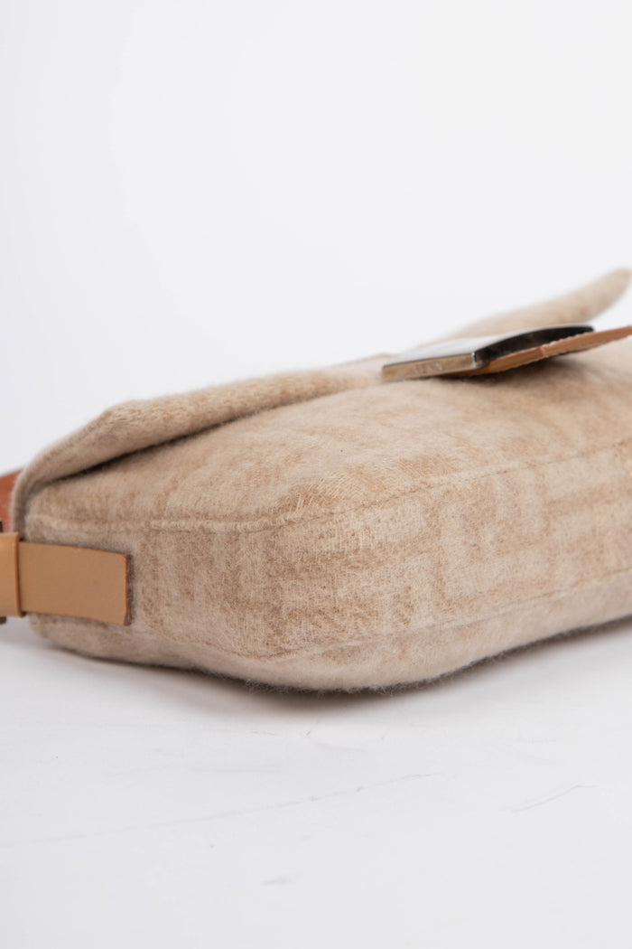 Vintage Fendi Beige Zucca Cashmere Baguette Shoulder Bag