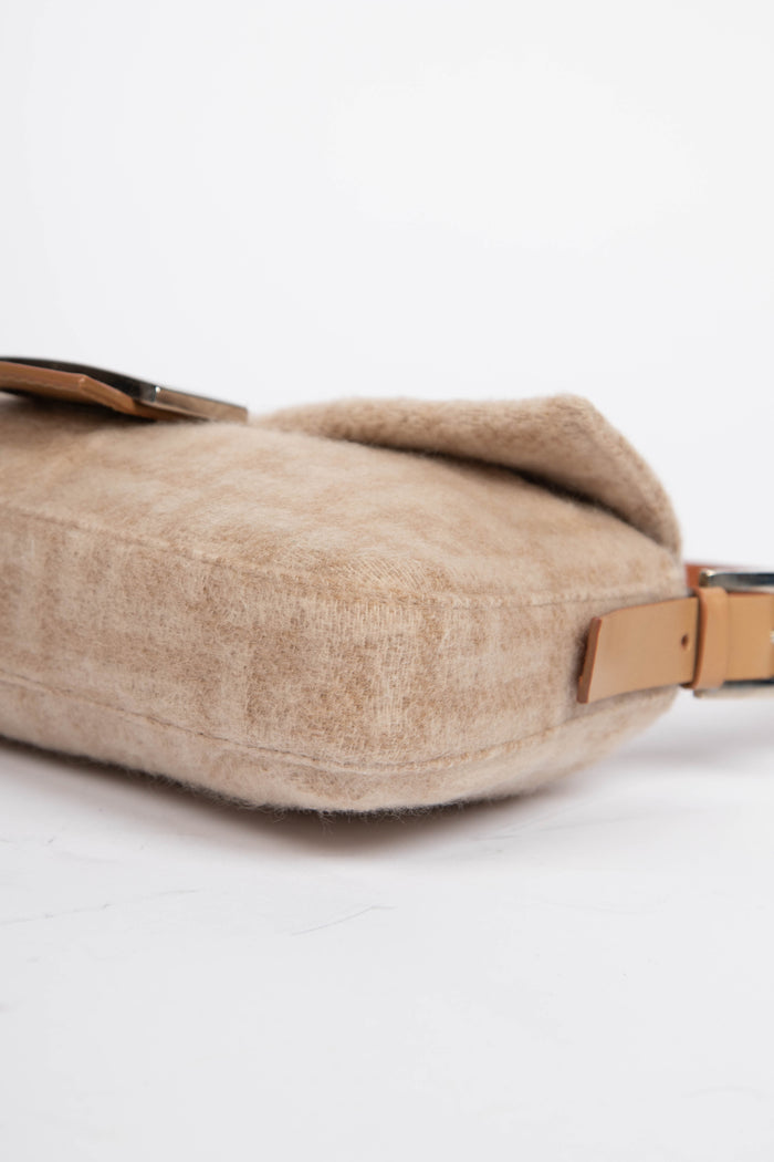 Vintage Fendi Beige Zucca Cashmere Baguette Shoulder Bag