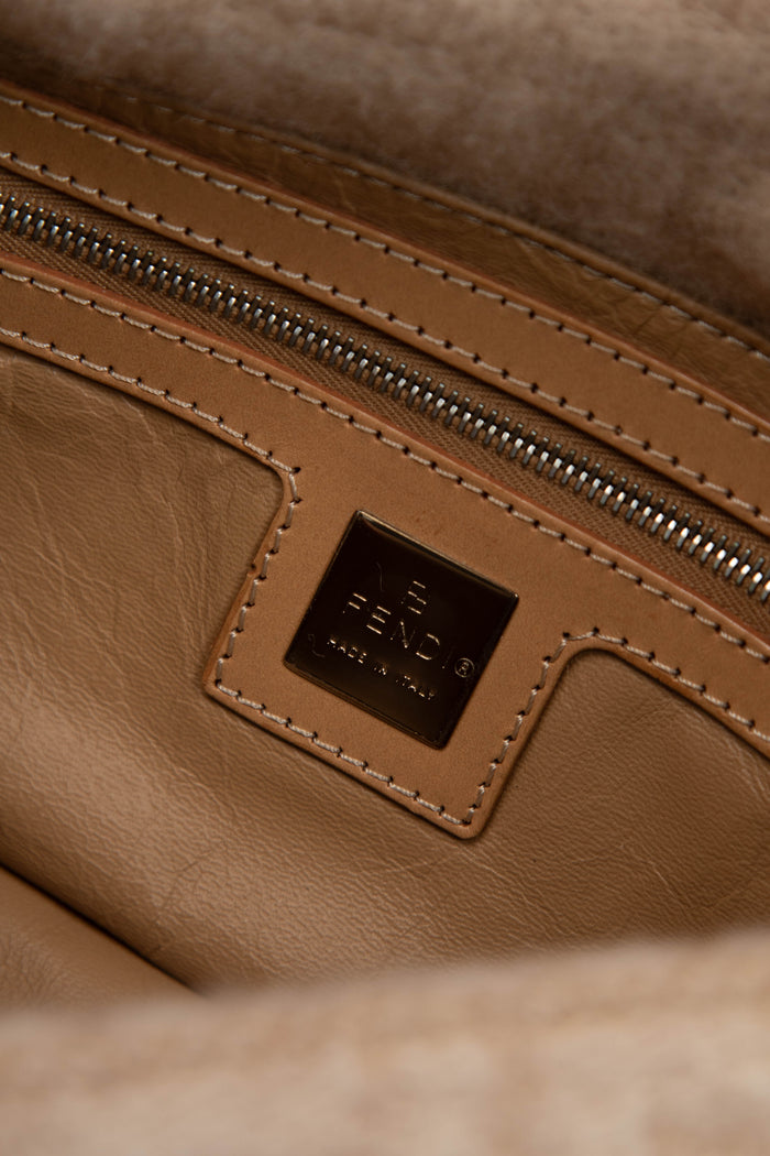 Vintage Fendi Beige Zucca Cashmere Baguette Shoulder Bag
