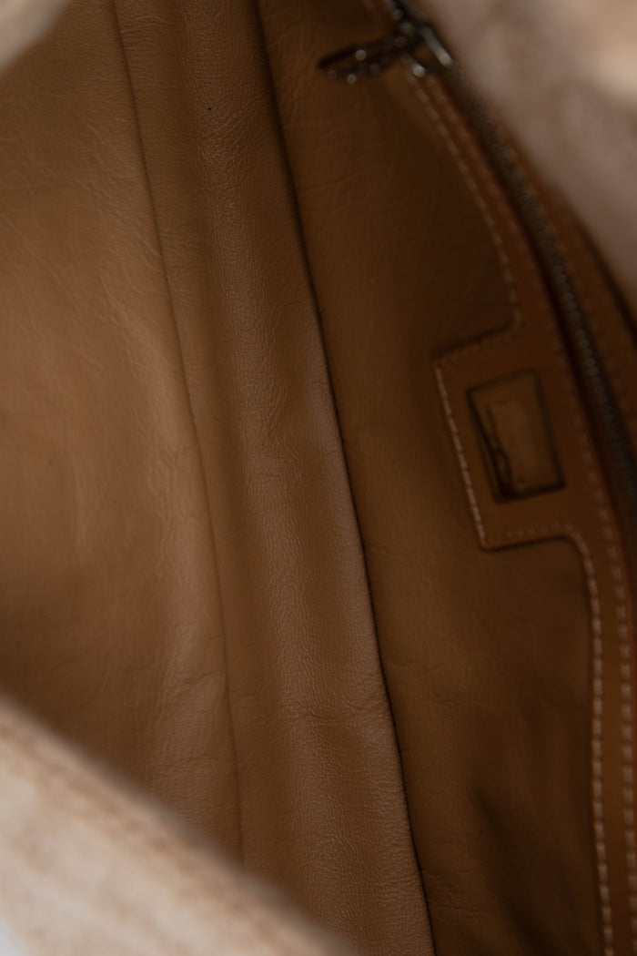 Vintage Fendi Beige Zucca Cashmere Baguette Shoulder Bag