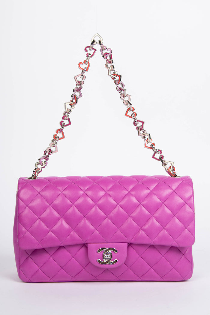 2000s Chanel Purple Lambskin Valentines Single Flap Shoulder Bag
