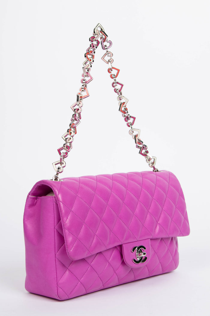 2000s Chanel Purple Lambskin Valentines Single Flap Shoulder Bag