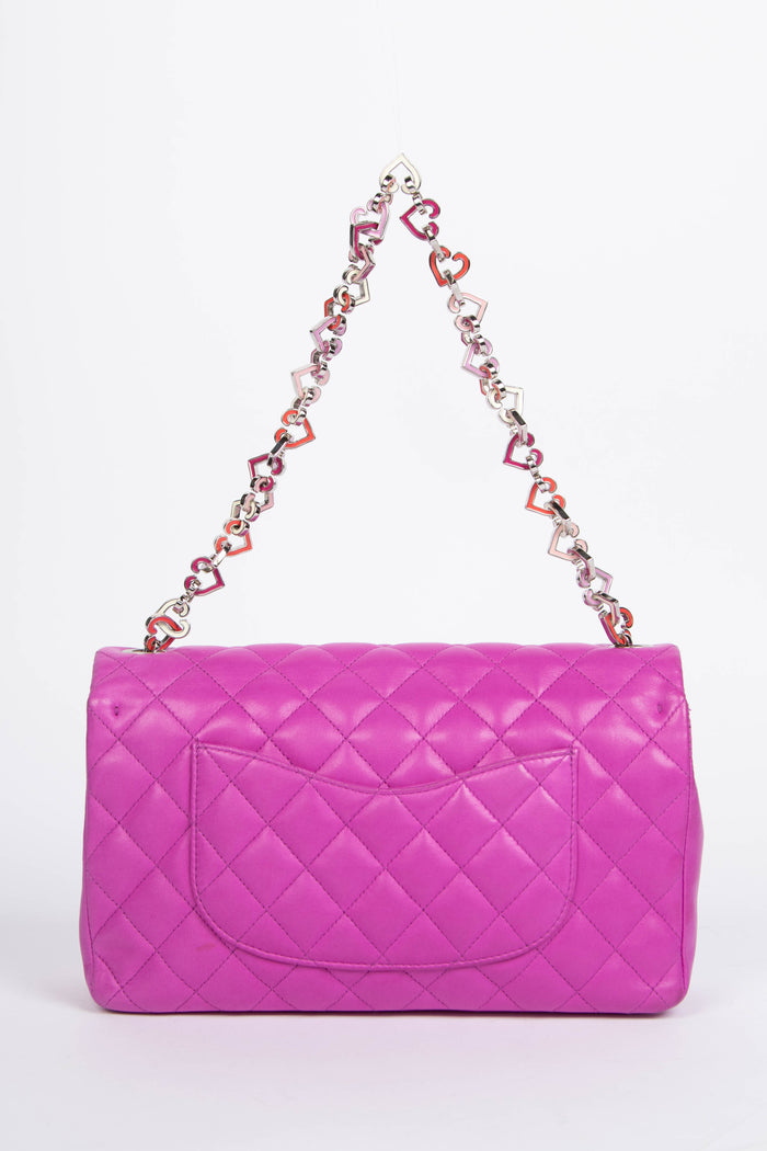 2000s Chanel Purple Lambskin Valentines Single Flap Shoulder Bag