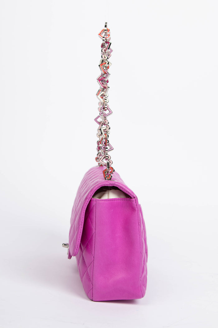 2000s Chanel Purple Lambskin Valentines Single Flap Shoulder Bag