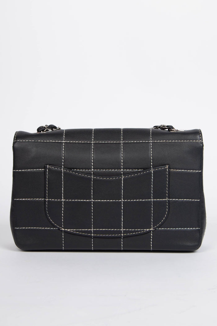 Vintage Chanel Black Calfskin Leather Chocolate Bar Flap Shoulder Bag