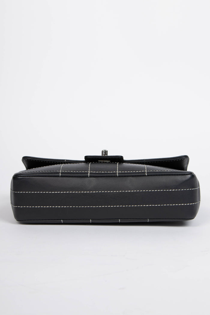 Vintage Chanel Black Calfskin Leather Chocolate Bar Flap Shoulder Bag
