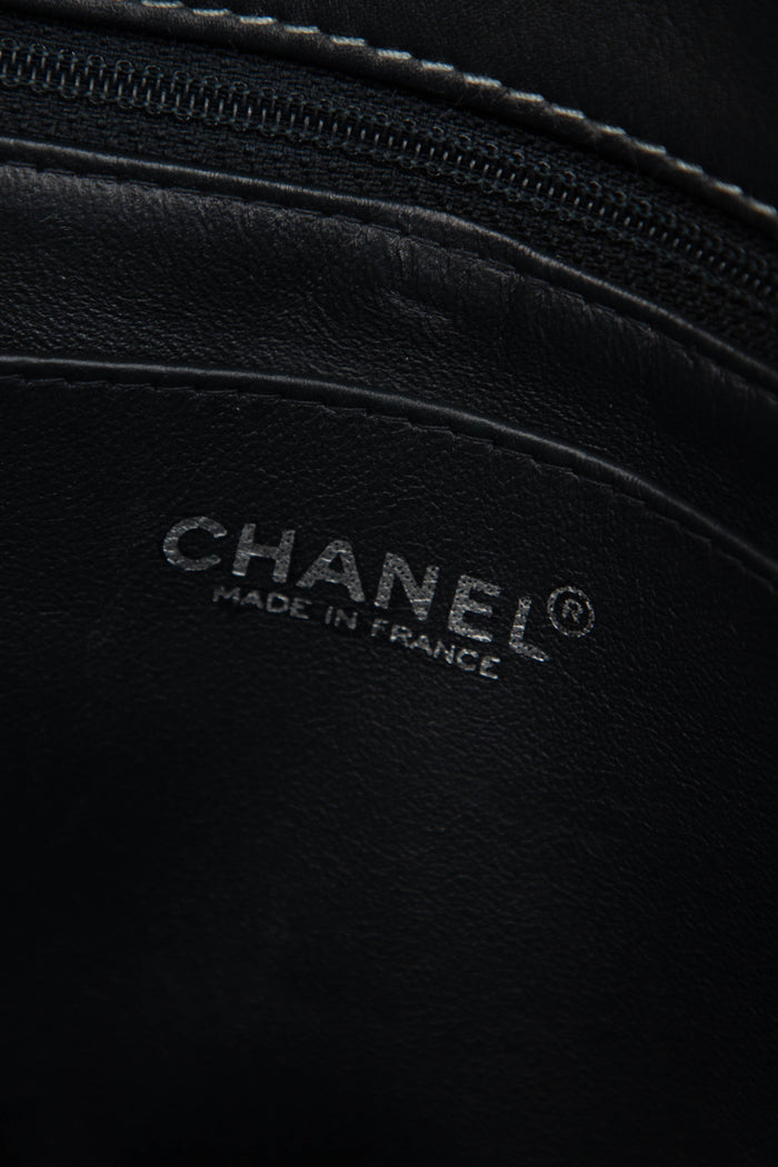 Vintage Chanel Black Calfskin Leather Chocolate Bar Flap Shoulder Bag