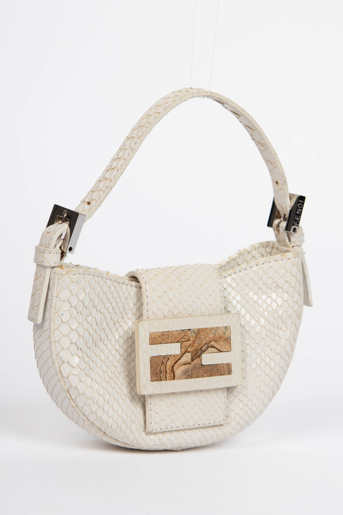 RARE 2000s Fendi White Python Mini Croissant Top Handle Bag