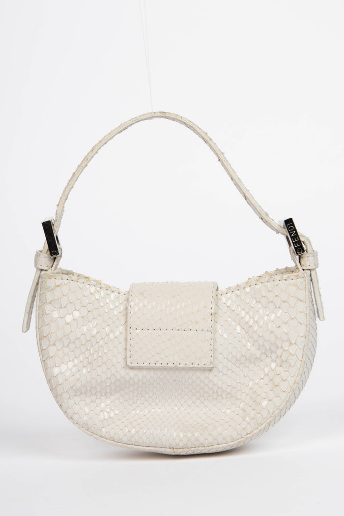 RARE 2000s Fendi White Python Mini Croissant Top Handle Bag