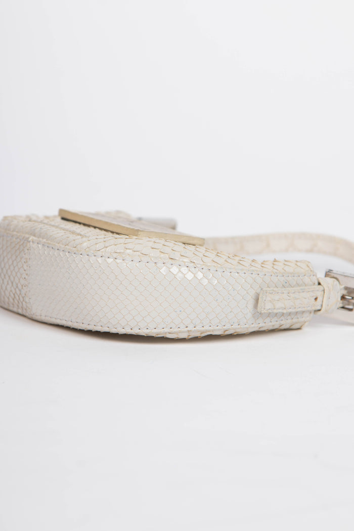 RARE 2000s Fendi White Python Mini Croissant Top Handle Bag