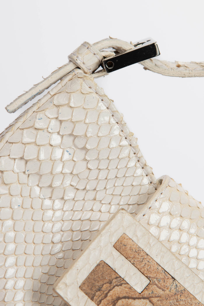RARE 2000s Fendi White Python Mini Croissant Top Handle Bag