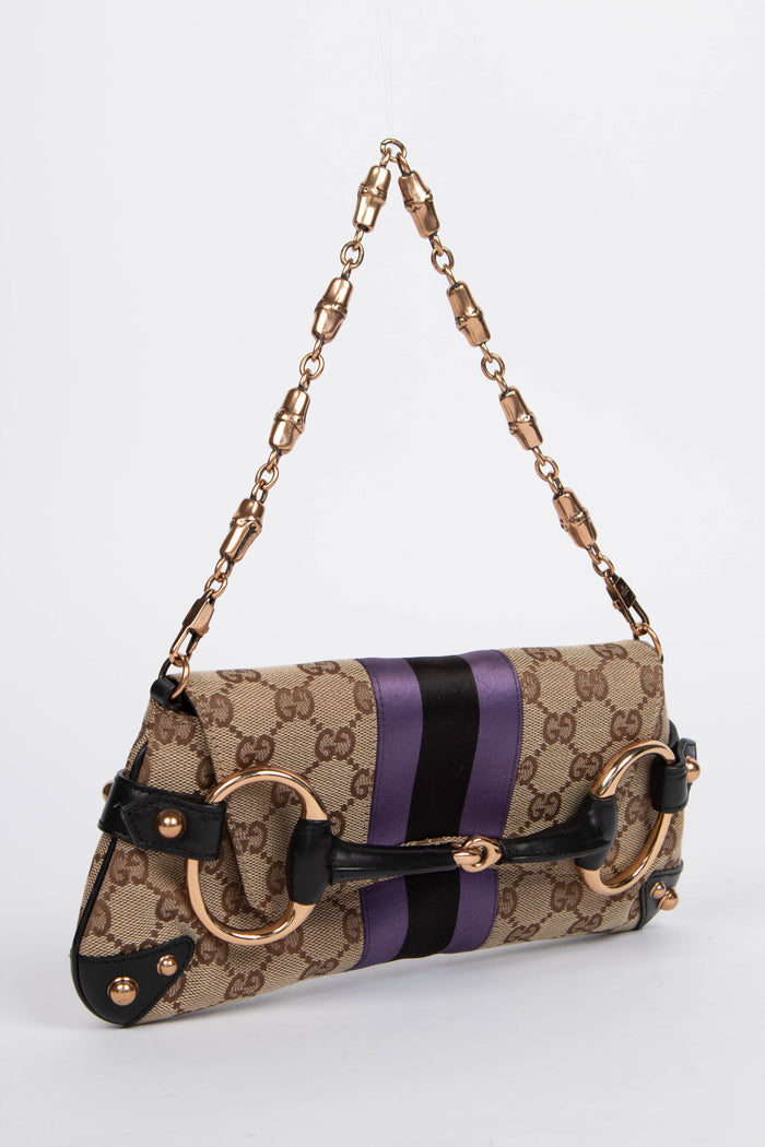 RARE Vintage Gucci GG Classic Monogram Horsebit Shoulder Bag