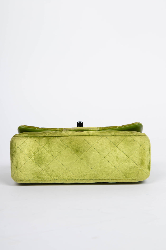 RARE 2010s Chanel Green Velvet Mini Rectangular Single Flap Bag