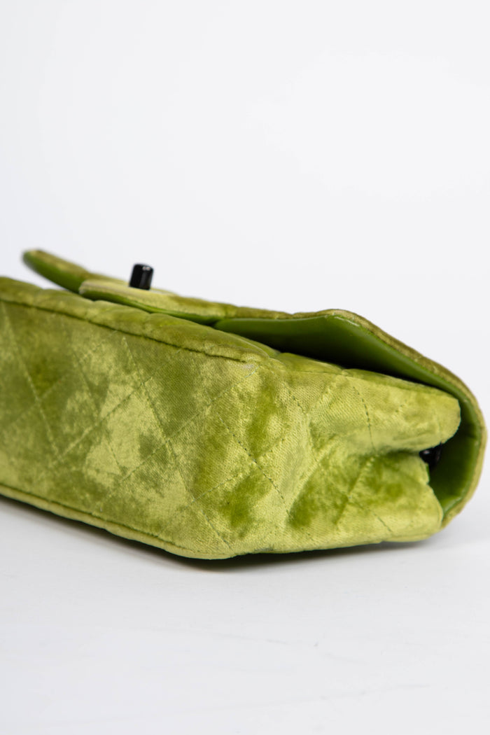 RARE 2010s Chanel Green Velvet Mini Rectangular Single Flap Bag