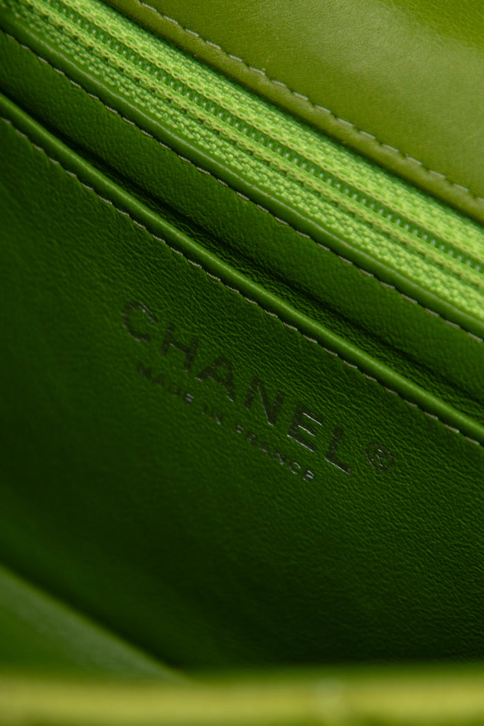 RARE 2010s Chanel Green Velvet Mini Rectangular Single Flap Bag
