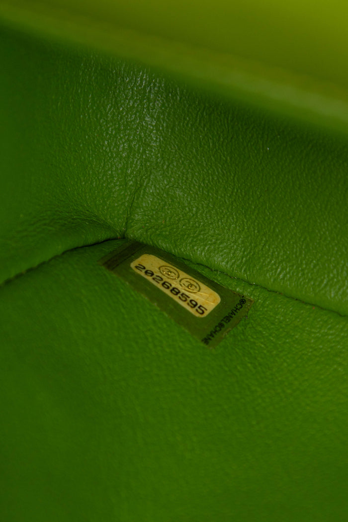 RARE 2010s Chanel Green Velvet Mini Rectangular Single Flap Bag