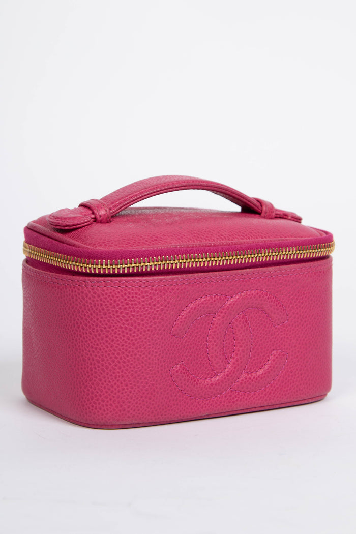 90s Chanel Pink Caviar Leather Mini Vanity Case