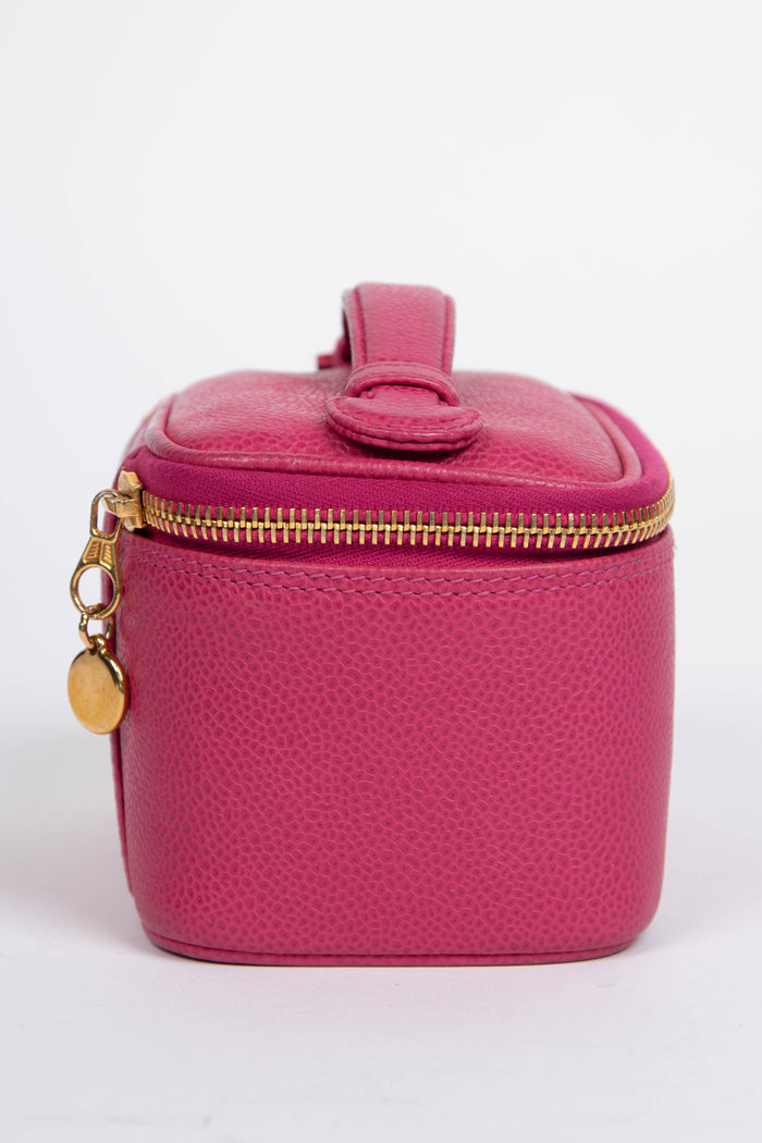 90s Chanel Pink Caviar Leather Mini Vanity Case