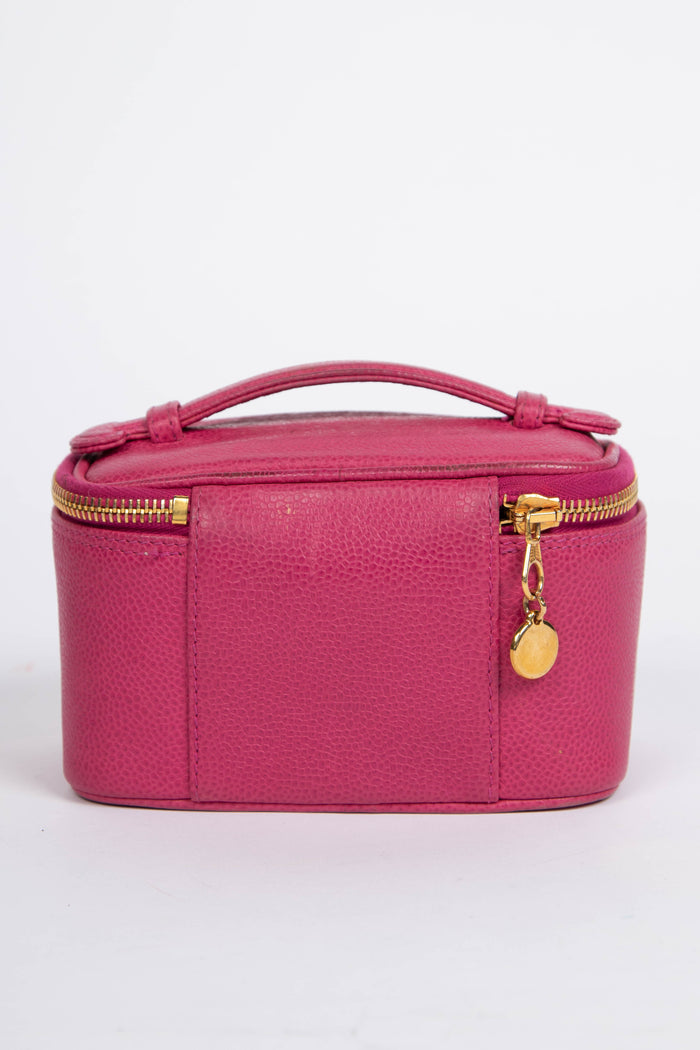 90s Chanel Pink Caviar Leather Mini Vanity Case