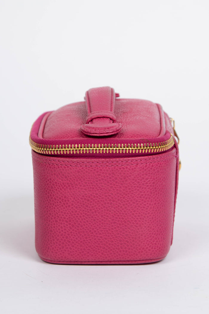 90s Chanel Pink Caviar Leather Mini Vanity Case