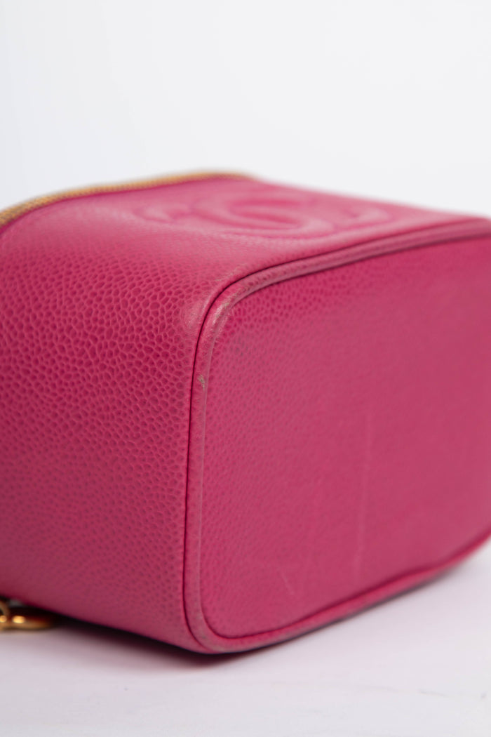 90s Chanel Pink Caviar Leather Mini Vanity Case