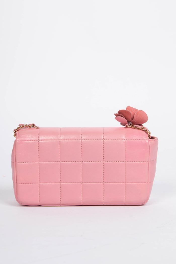 2000s Chanel Pink Lambskin Leather Mini Camellia Chocolate Bar Crossbody Bag
