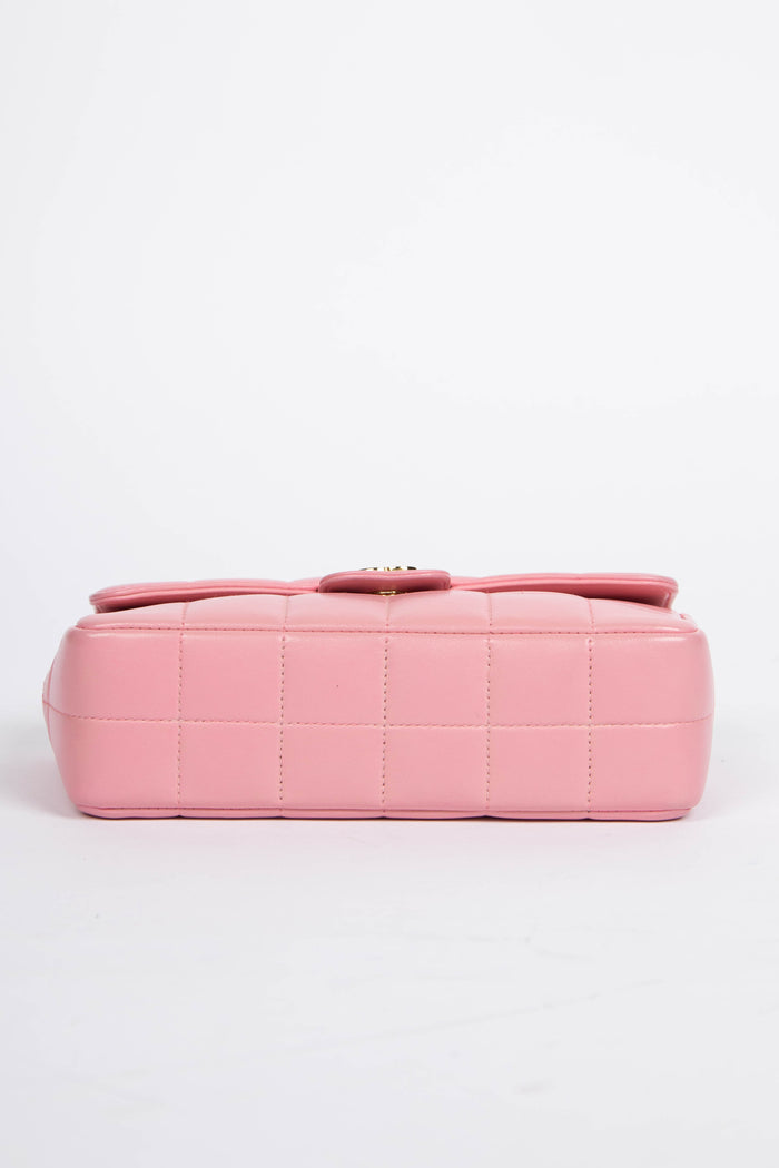 2000s Chanel Pink Lambskin Leather Mini Camellia Chocolate Bar Crossbody Bag