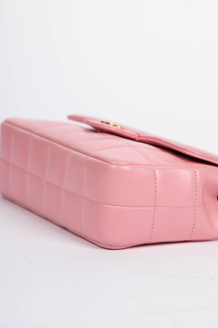2000s Chanel Pink Lambskin Leather Mini Camellia Chocolate Bar Crossbody Bag