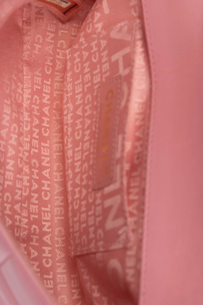 2000s Chanel Pink Lambskin Leather Mini Camellia Chocolate Bar Crossbody Bag