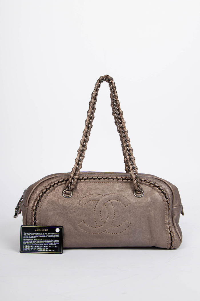 2000s Chanel Grey Metallic CC Bowling Bag