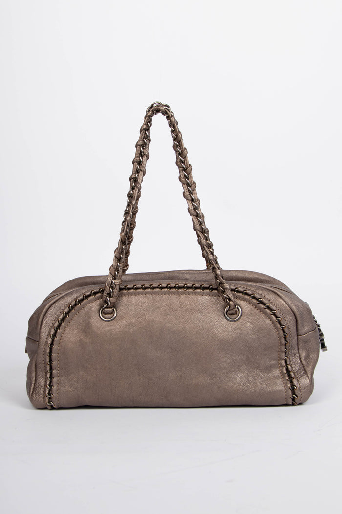 2000s Chanel Grey Metallic CC Bowling Bag