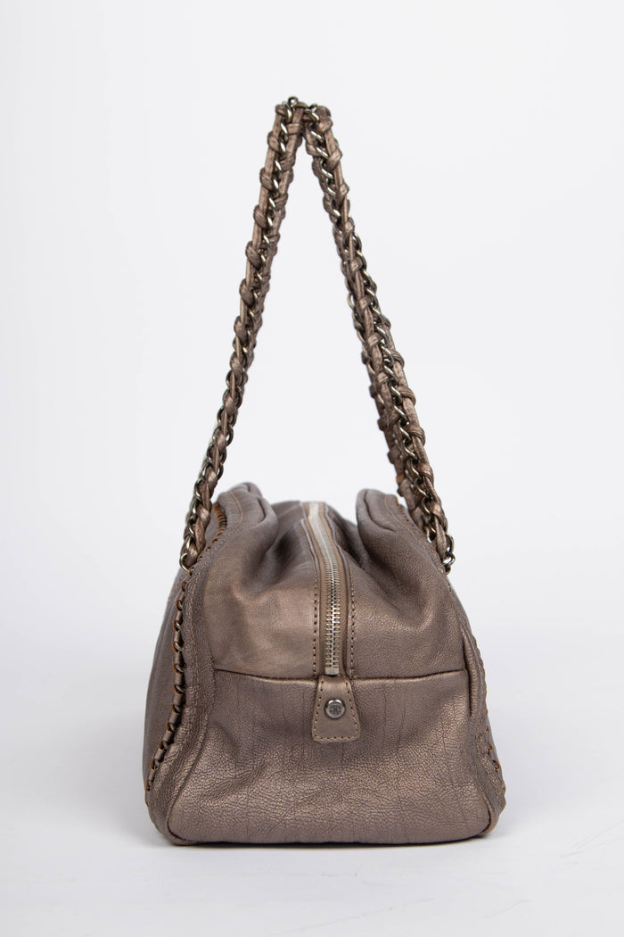 2000s Chanel Grey Metallic CC Bowling Bag