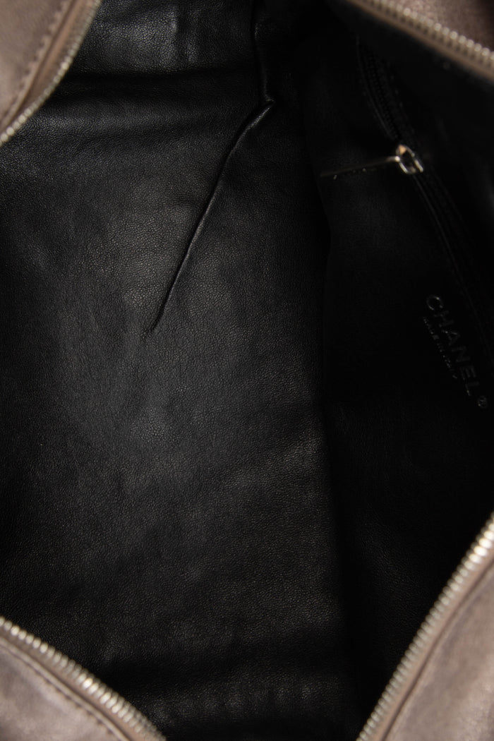 2000s Chanel Grey Metallic CC Bowling Bag
